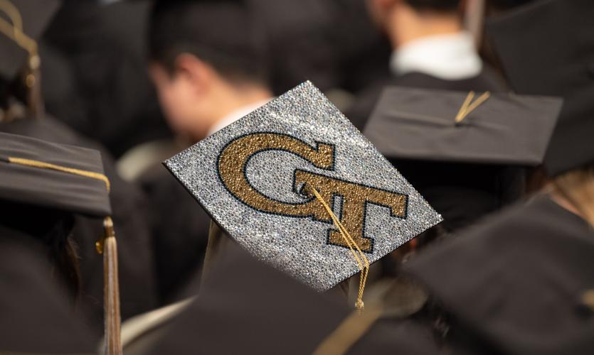 Georgia Tech logo on a graduation cap. 